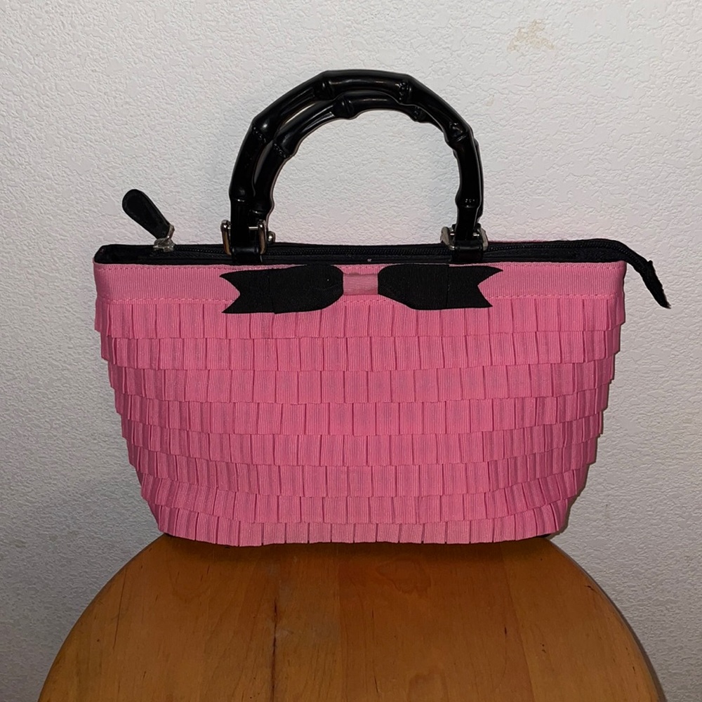 Vintage 1990s Rockabilly Pink Black Purse Handbag. NEW!! 12”x 7.5”